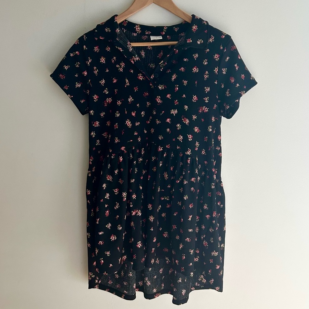 Zara Girls 11-12 Black Floral Shirt Dress
